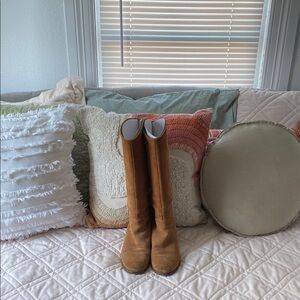 Frye and Company Caden Stitch Suede Western Knee High Tall Boots in Cognac
